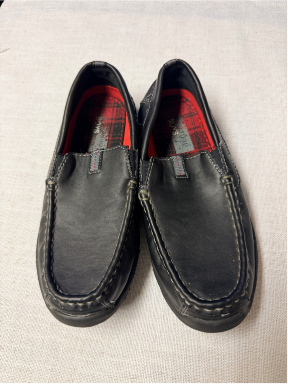 Freeman Martin Boys Faux Leather Slip On Loafers Plaid Lined Black Size 5M